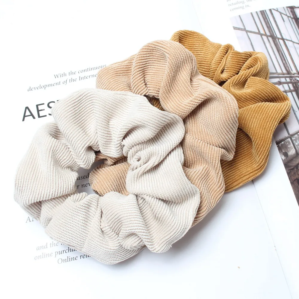 Schnur Scrunchie Herbst Winter Cord Fester Stoff Scrunchies Set Elastische Haarbänder Mode Pferdeschwanz Haargummi Seil Kopfbedeckung 3PK – Detail 9