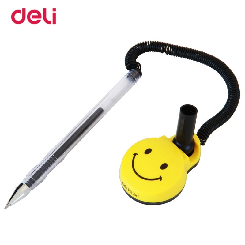 1PCS 2PCS 3PCS Deli 6793 Smiling Face Table Desk Pen Kawaii Stationery Public Gel Pen Cute Ballpoint Pen