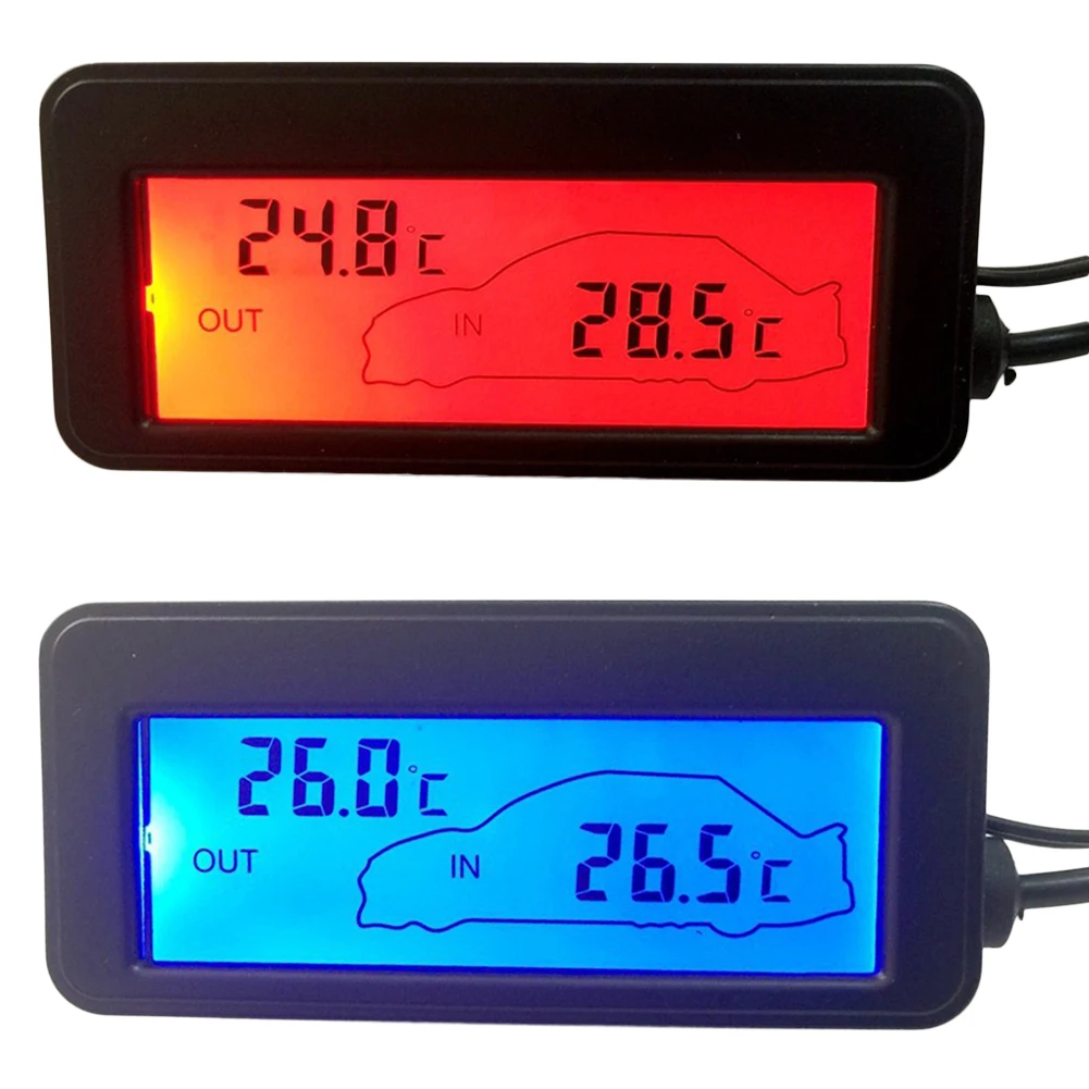 Auto Car LCD Thermometer DC12V Digital Thermometer Backlight Mini Thermometer LCD Car Inside Outside Thermometer Car Interior