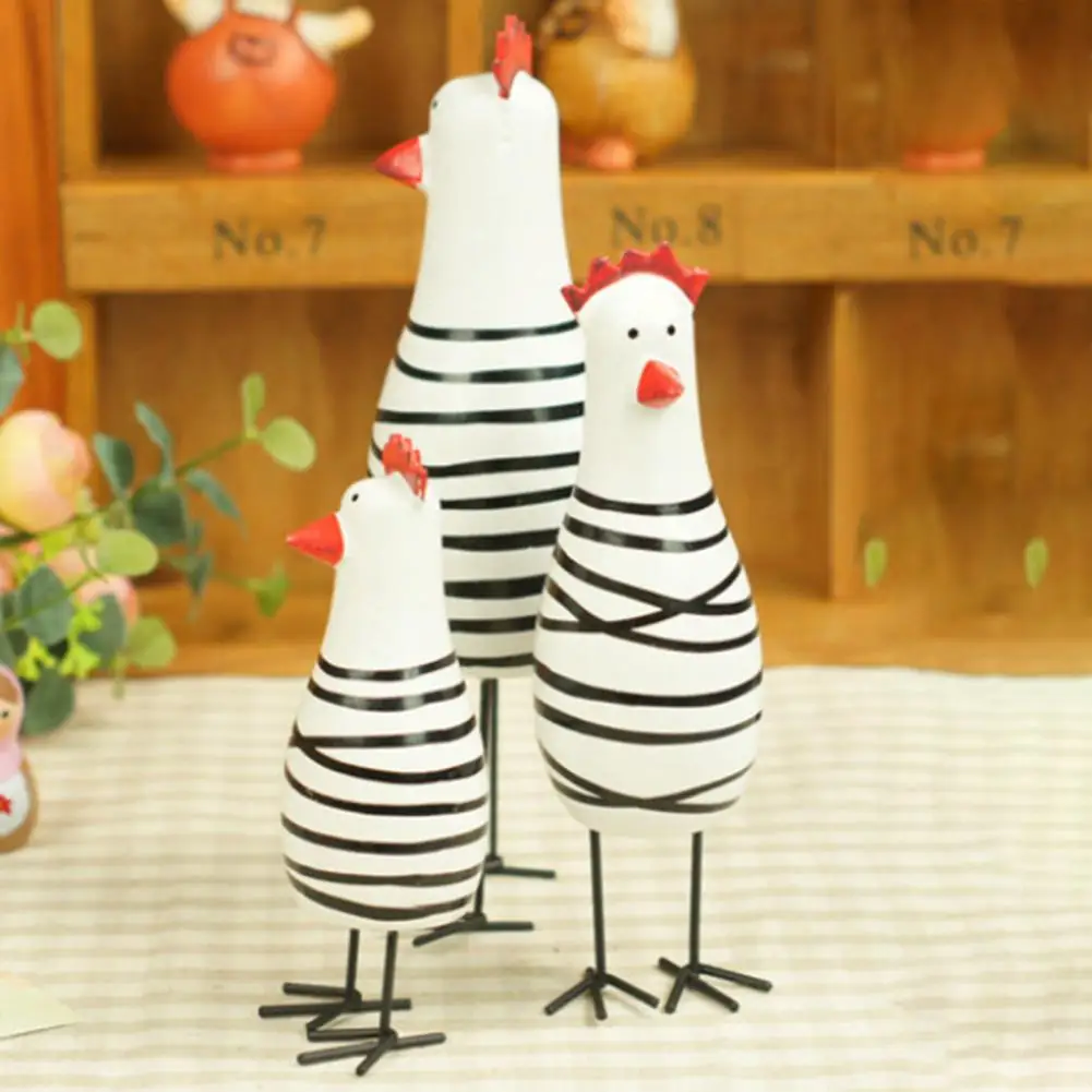 3Pcs/Set Painted Chicken 2021Ornament Handmade Collectable Wood Showcase Carved Chicken Figurine Gifts