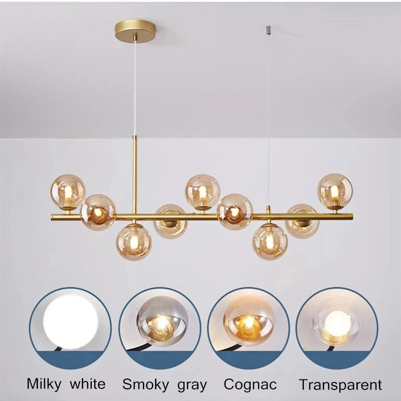 Nordic Modern LED Pendant Light, Gold Light, Bola De Vidro, 11 Cabeças, Pendurado Lâmpada para Cozinha, Sala De Jantar, Suspensão Luminária Design