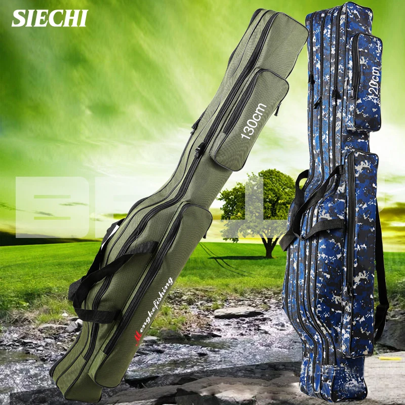 SIECHI  Fishing Bag 110//120/130/150cm Canvas Foldable Fishing Rod Reel Fishing Tackle 2/3 Layers Blue/Green Fishing Rod Case