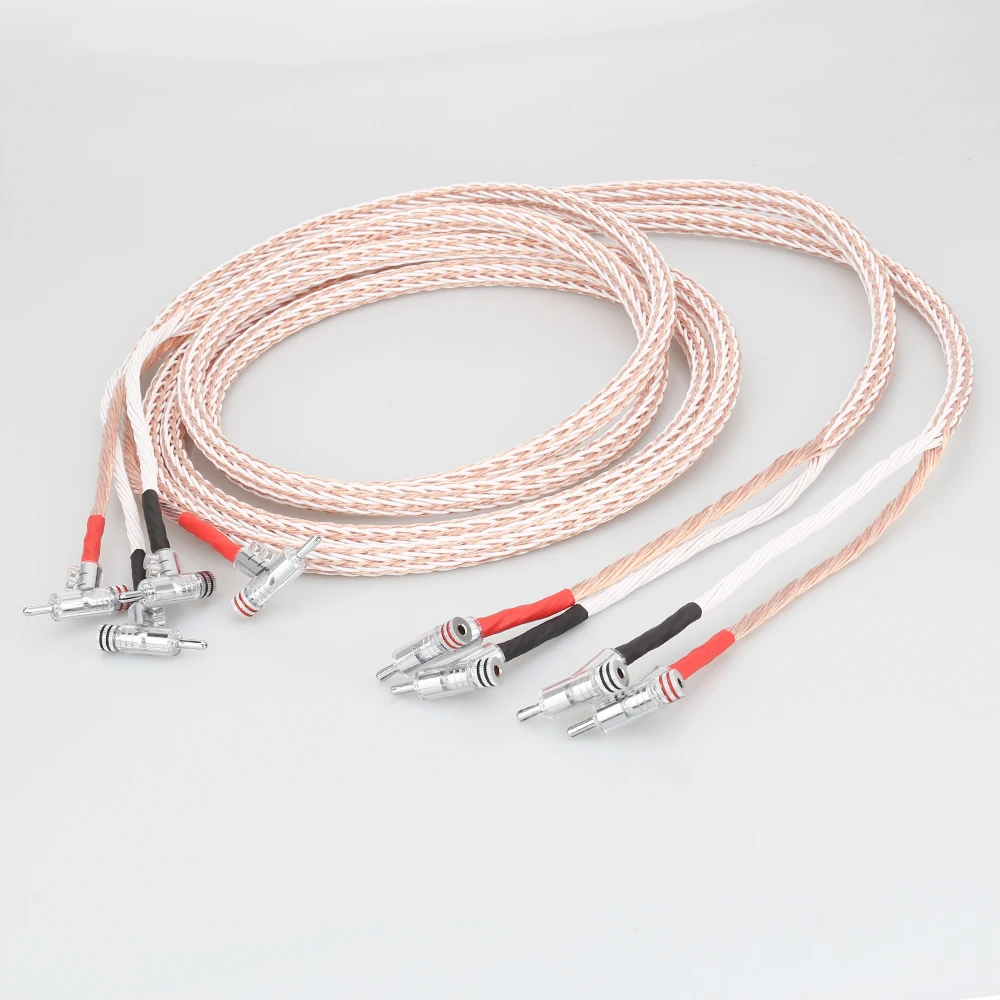 Audiocrast HI-End 7N OCC Copper Audiophile Speaker Cable with right angled banana plug loudspeaker cable