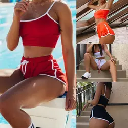 Moda Hot kobiety seksowny strój treningowy Sport String kamizelka zestawy z krótkimi spodenkami strój panie bieganie Sport ubrania gimnastyczne zestaw