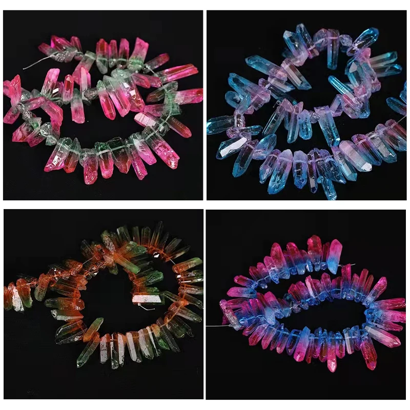 Approx 63PCS/Strand,Gradient Color Natural Quartz Crystal Graduated Stick Point Loose Spacer Beads Jewelry For Pendant Making