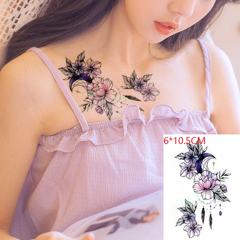 Waterproof Temporary Tattoo Sticker Purple pink lotus flower bouquet sexy Body Art Flash Tatto Fake Tatoo for Women Men