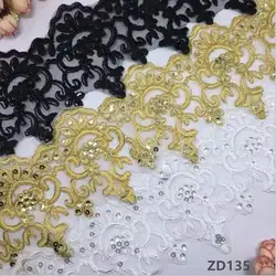 1Yard 10cm wide Gold white Thread Cording Lace Embroidery Lace Dress Home Textile Sequin Triming Dance Clothes DIY Materail