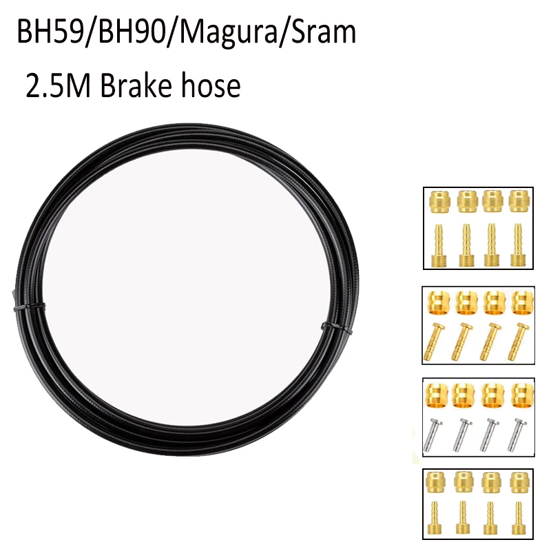 유압 디스크 브레이크 호스 오일 튜브 파이프, 5mm MTB 자전거 브레이크 호스 케이블 세트, BH59 BH90 커넥터, 시마노 스램 마구라용 2.5m 