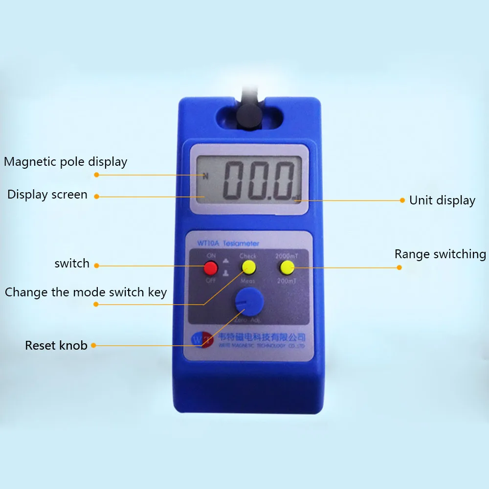 Gauss Meter Magnetic Field Strength Detector Tesla Meter Fluxmeter Surface MagneticField Tester with Ns Function + Metal Probe