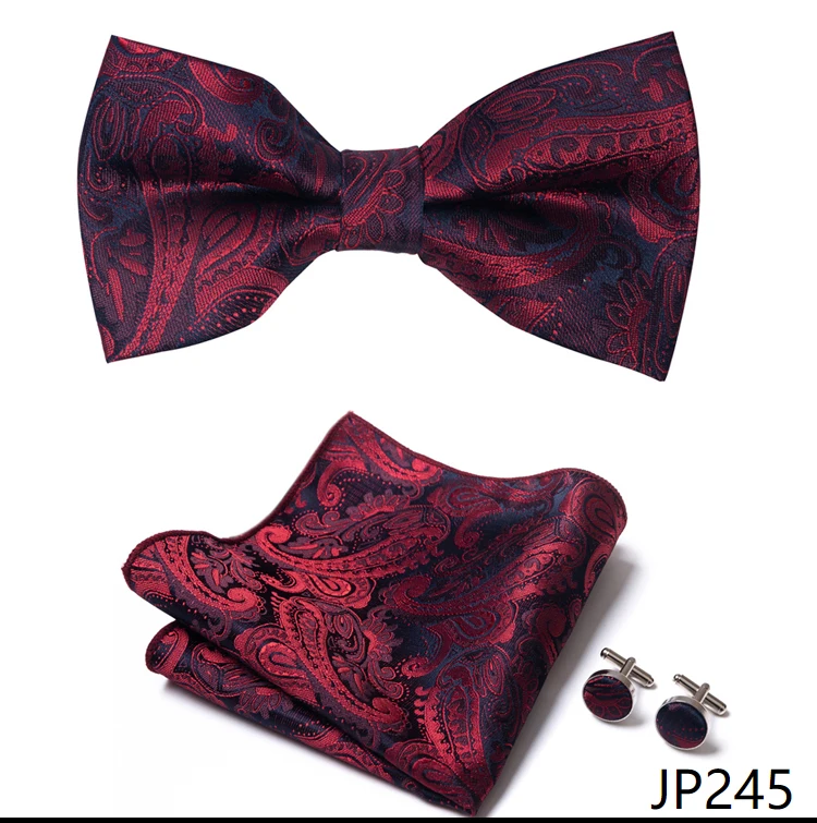 Great Quality Silver Office Butterfly Hanky Cufflink Set Bowtie For Men Geometric Hombre Formal Clothing