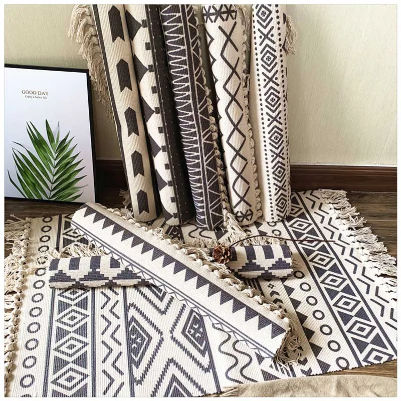 Tapis de bienvenue à pampilles en coton, tapis de sol tissé pour la maison, tapis de sol pour salle d'étude, matelas de prière pour chambre à coucher