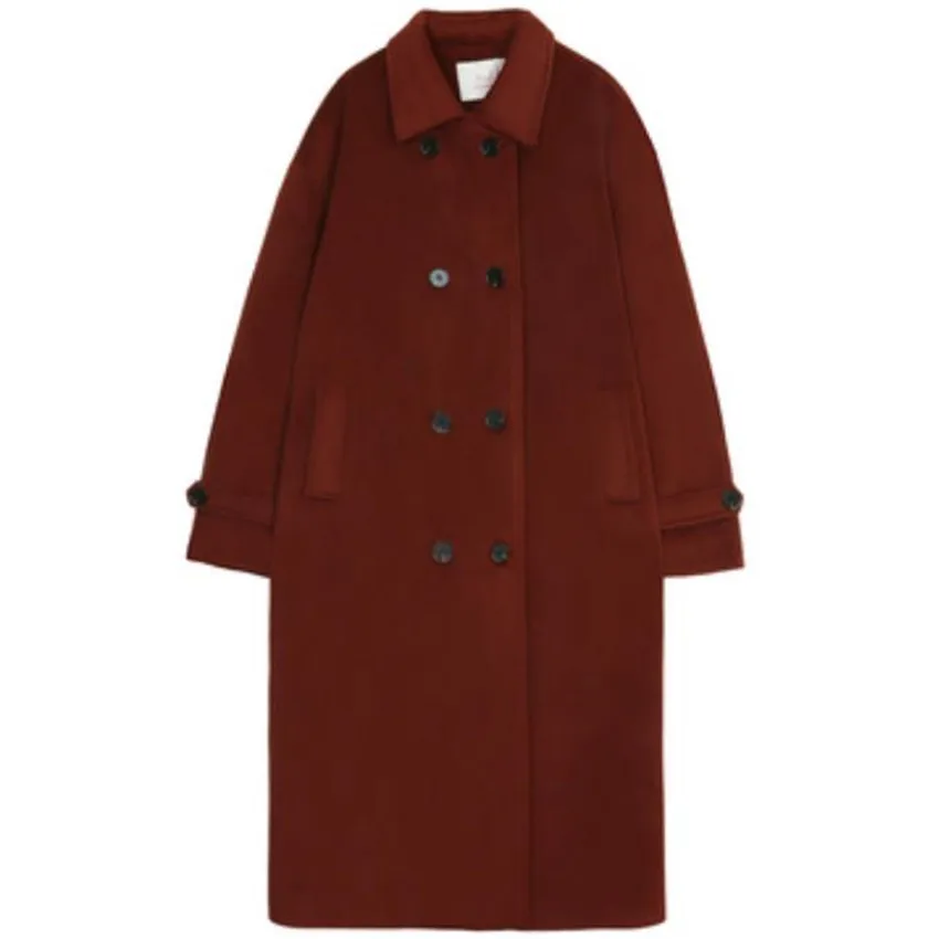 

winter loose women woolen overcoat fashion double breasted wool blends outwear
