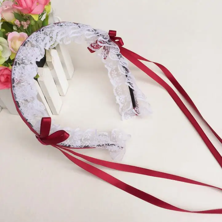 Lolita Girls Lace  Ribbon Tassels Headband Christmas hair hoop cosplay Dress up Anime Waitress Maid Devil Hairband Cosplay Prop