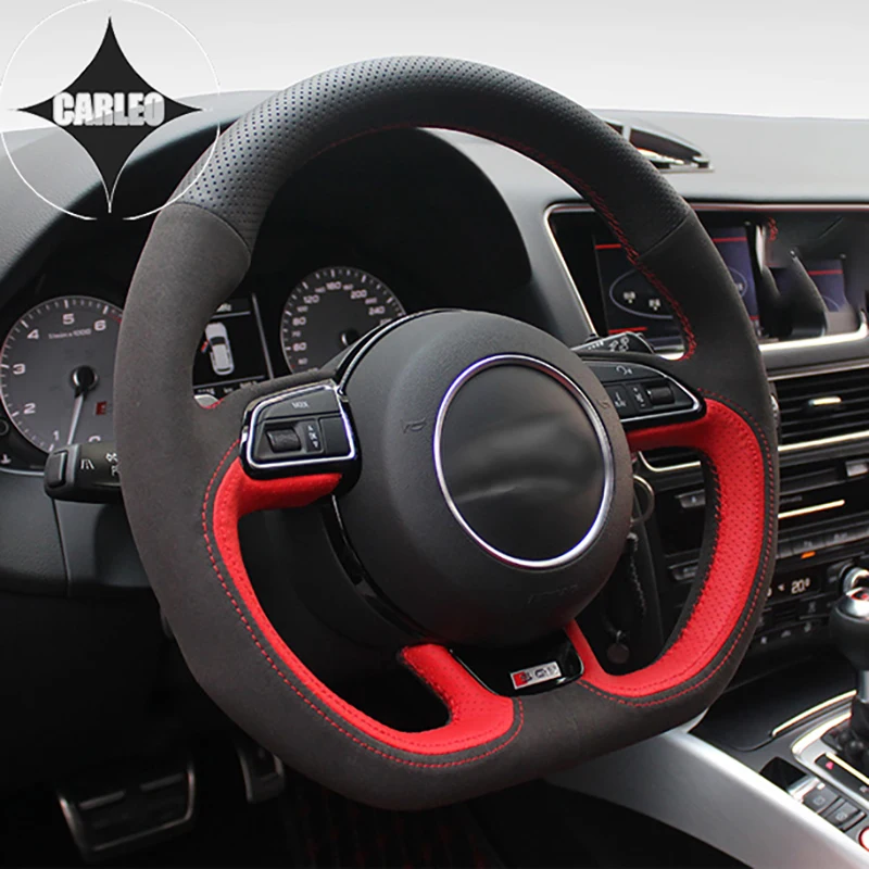 

Car Steering Wheel Cover for Audi A1 A3 A5 A8L Q3 Q7 S5 S7 SQ5 TT R8 Genuine Suede Leather Stitching Handmade Customized Holder