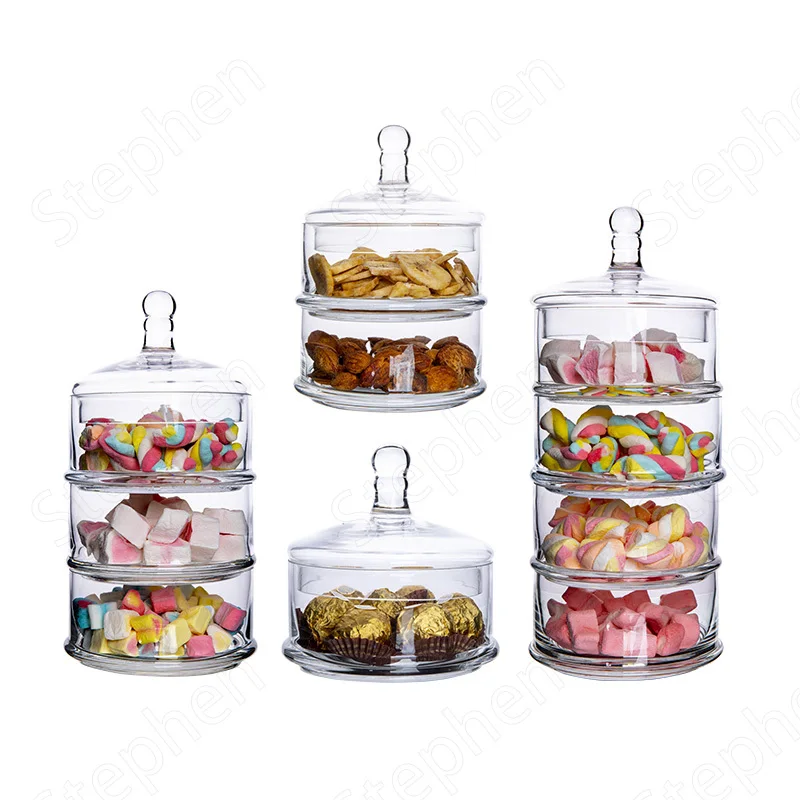 

Layered Crystal Glass Bottle European Minimalist Transparent Four-Layer Candy Snacks Storage Jars with Lid Wedding Decoration