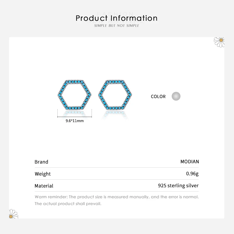 Modian minimalismo 925 prata esterlina vintage oco para fora hexágono requintado brincos para mulher turquesa jóias finas joyas