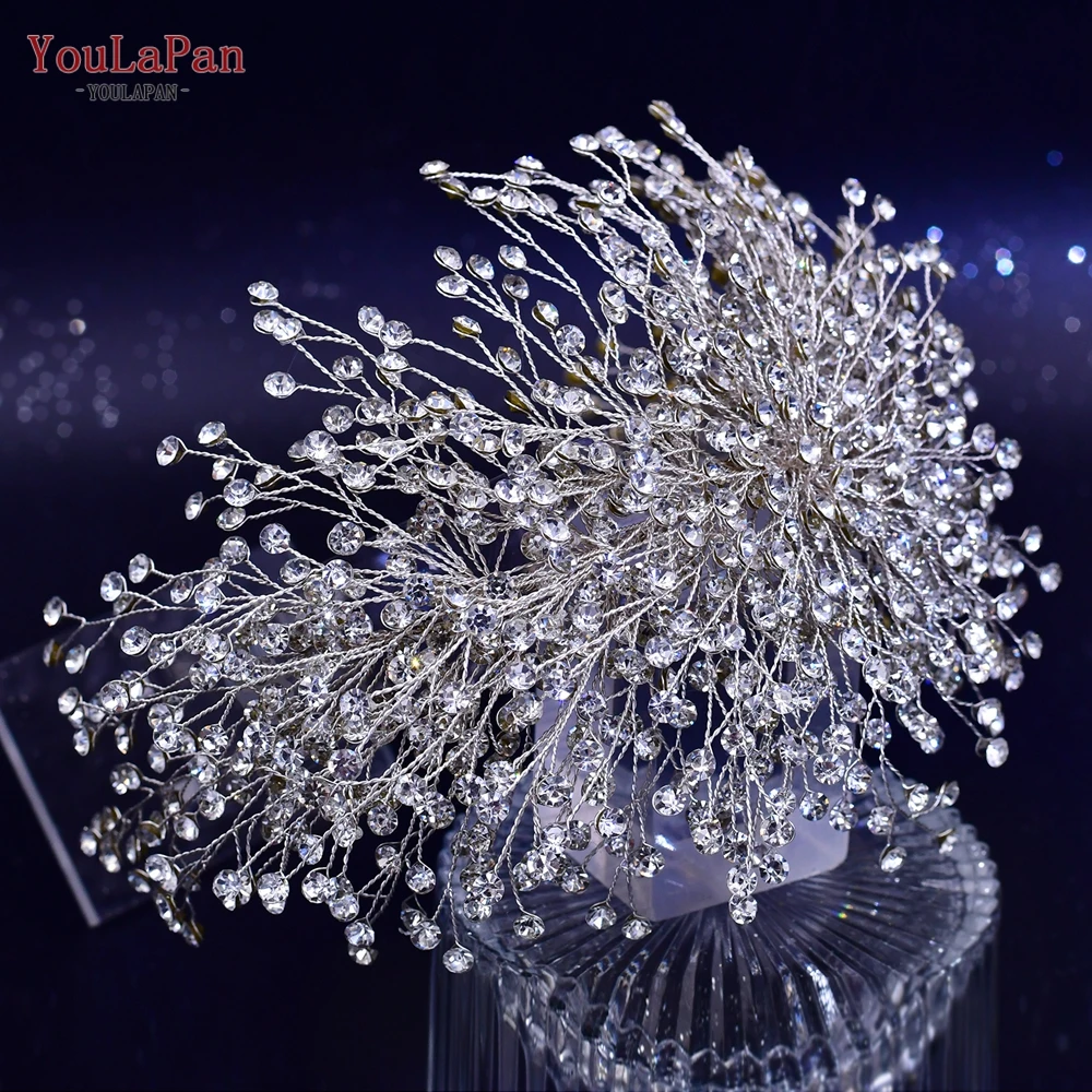 TOPQUEEN Luxury Bridal Headband Wedding Hair Accessories Crystal Hair Pieces for Braids Women Tiara and Crown for Party  HP431