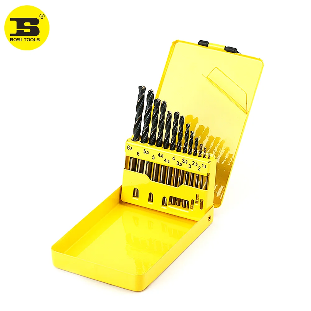 BOSI 13PC 1.5mm-6.5mm Precision Twist Drill Bits Set In Metal Box