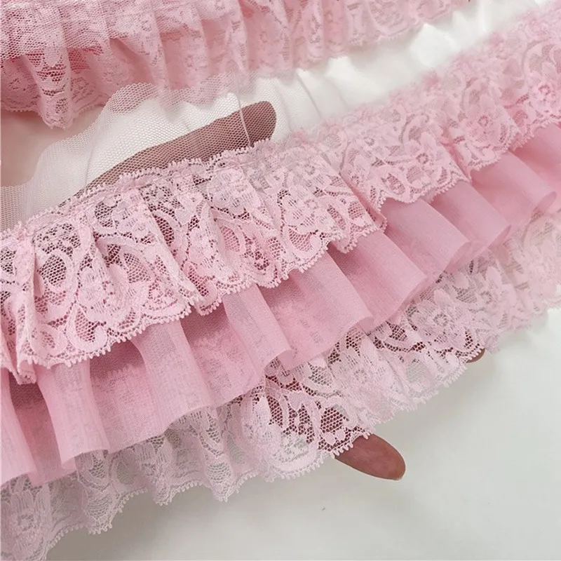 Hot Sale Three-layer Pleated Fluffy 3D Chiffon Lace Fabric DIY Children\'s Clothing Cake Skirt Party Dress Decoration Accessories