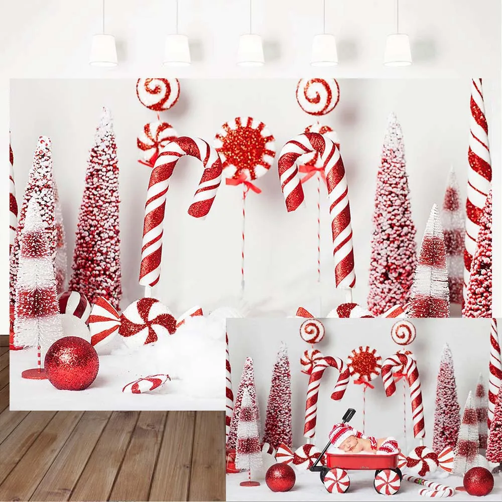 Mocsicka Giáng Sinh Phông Nền Snowfield Bông Tuyết Kid Chụp Ảnh Bánh Sinh Nhật Đập Tan Đảng Ảnh Nền Xmas Kẹo Mía Trang Trí