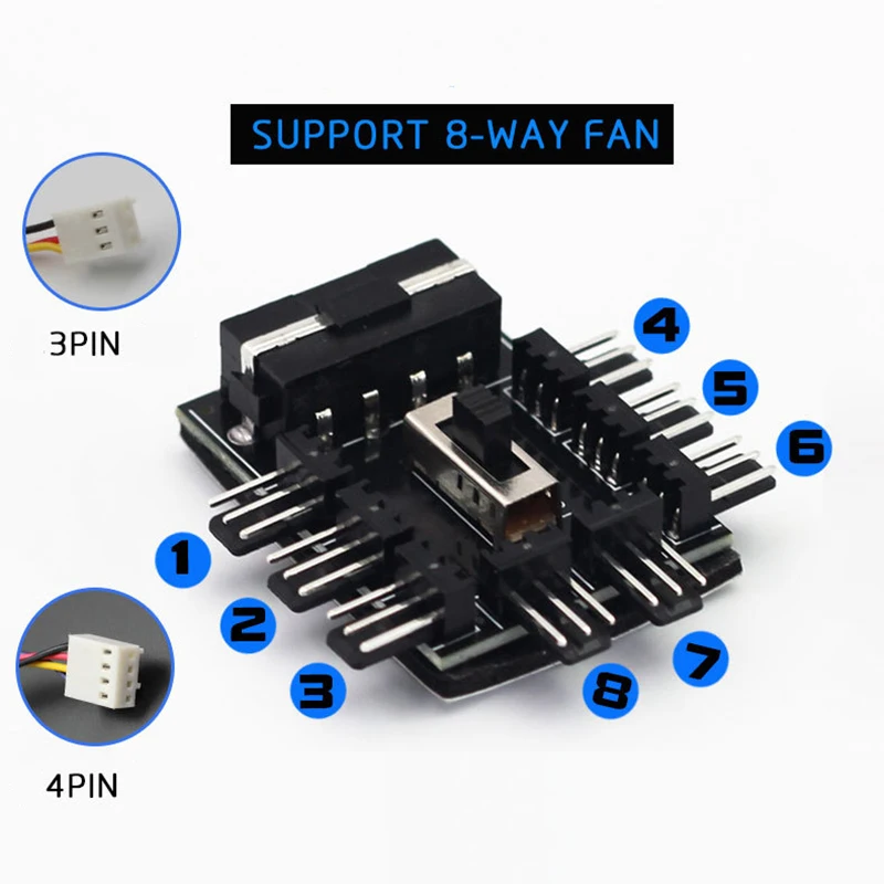 OULLX 1 a 8 3 pines ventilador Hub Pwm Sata Molex divisor PC Cable de minería 12V fuente de alimentación enfriador controlador de velocidad de refrigeración adaptador de 4 pines