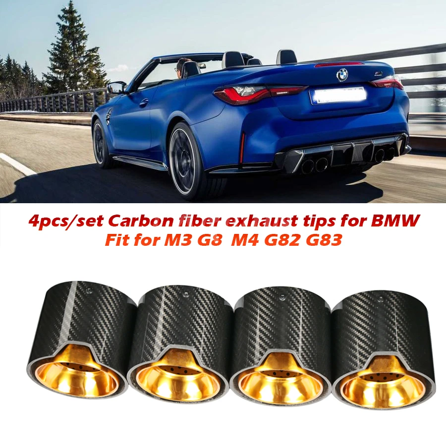 Golden Stainless Steel Glossy Finish Carbon Fiber Exhaut tip pipe tail ends for BMW M3 G80 M4 G82 G83 exhaust system