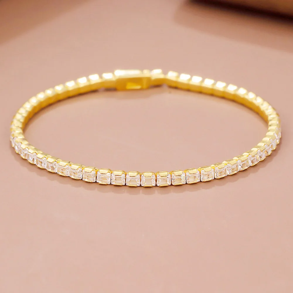 Real 925 Silver 15-19cm Chain Tennis Bracelet With Full 3mm Round/Square Zircon Luxury Fine Jewelry OL Bangle