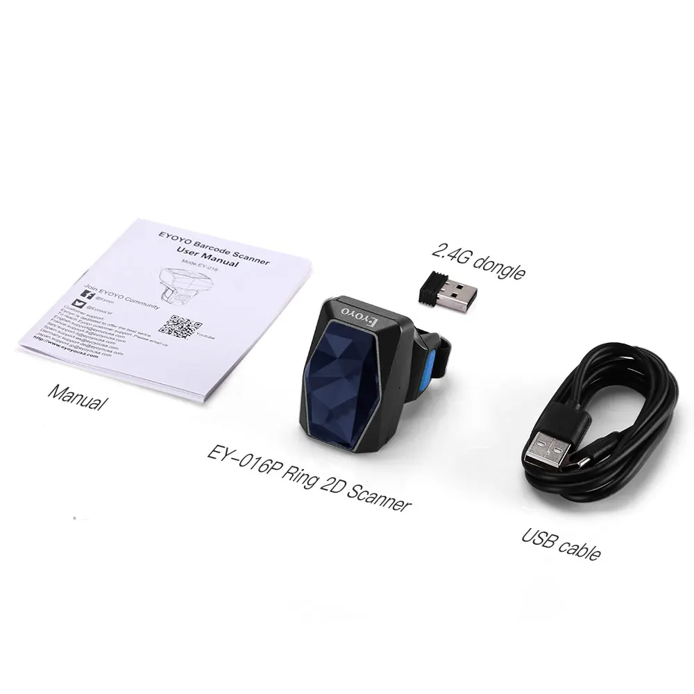 Eyoyo 1D 2D Wearable Ring Barcode Scanner Upgrade Portable Mini Finger Bar Code Reader 2.4GHz Wireless Bluetooth USB Scanner