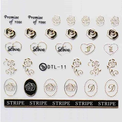 Gold/Silver Nail Stickers Designs Letter Word Gummed 3D Nail Art Stickers Decals Nail Wraps Manicure Nail Art Decoration
