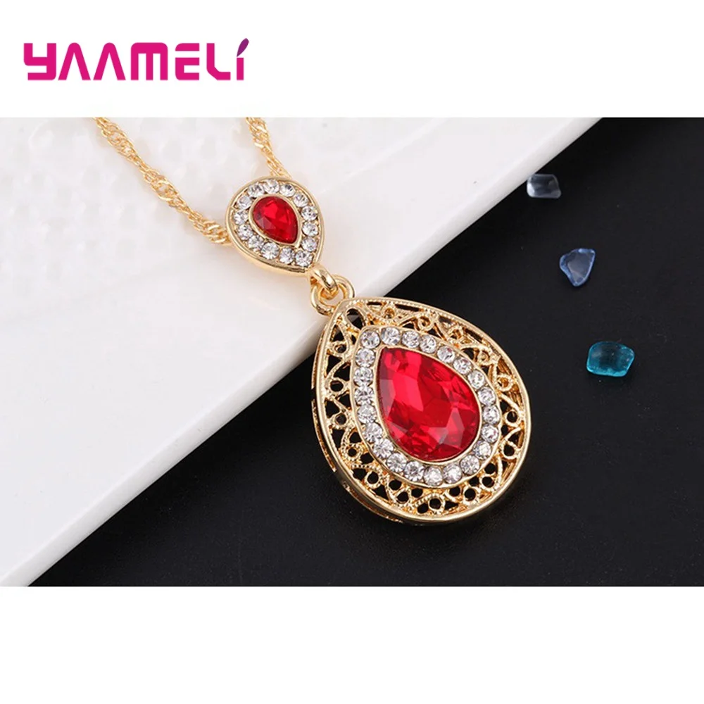 Fashion Women Wedding 925 Sterling Silver Jewelry Set Crystal Earring Necklace Pendant Rhinestone Hot Sale Waterdrop New Suit