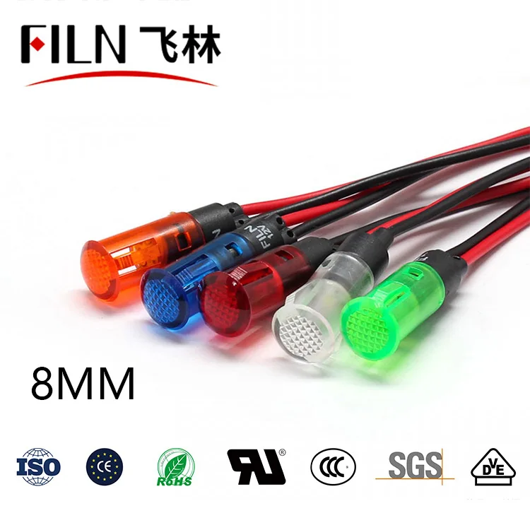 

FILN YueQing high quality 8mm led miniature indicator light 12v 48v 110v red yellow signal lamp with wire