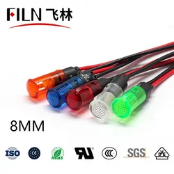 FILN YueQing high quality 8mm led miniature indicator light 12v 48v 110v red yellow signal lamp with wire
