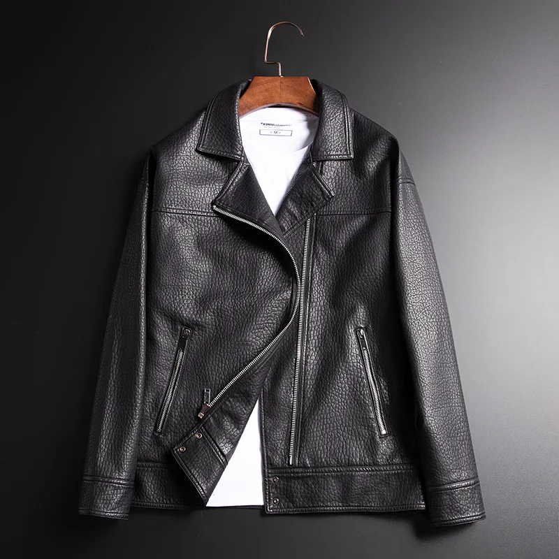 Men Plus Size Motorcycle PU Jacket Rock & Roll Casual Leather Coat Mens Autumn Turn-down Collar Diagonal Zipper jackets