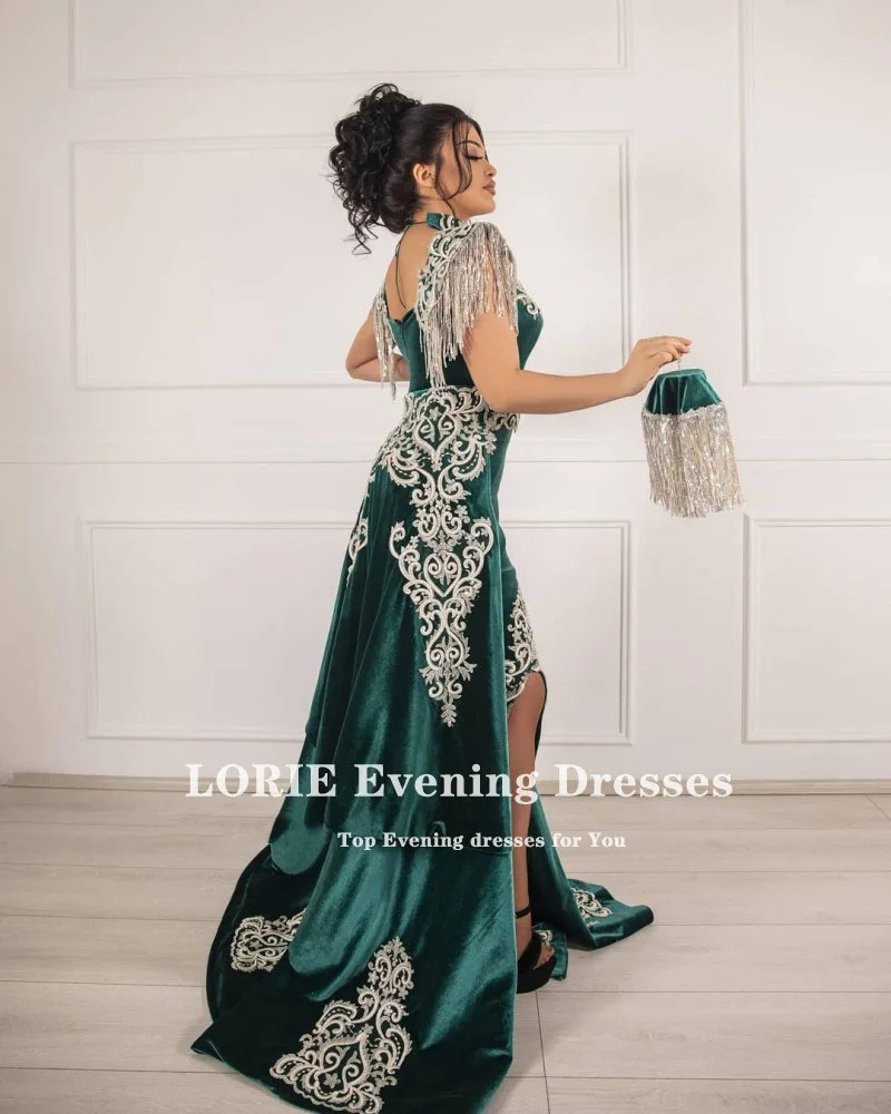 LORIE Karakou Algerien Evening Dress Arabic Caftan Cap Sleeves Velvet Green Prom Gown Party Dresses with Detachable Skirt