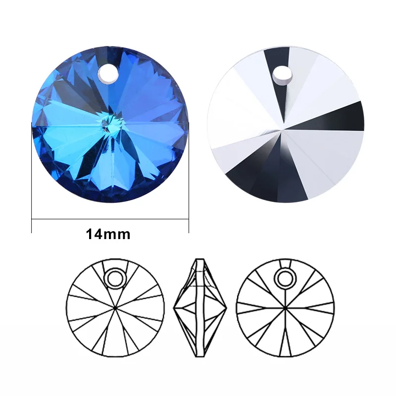 14mm Satellite Pendant Crystal Charms Round Glass Beads For Women Jewelry Making Necklaces DIY Earring Findings 12pcs/lot
