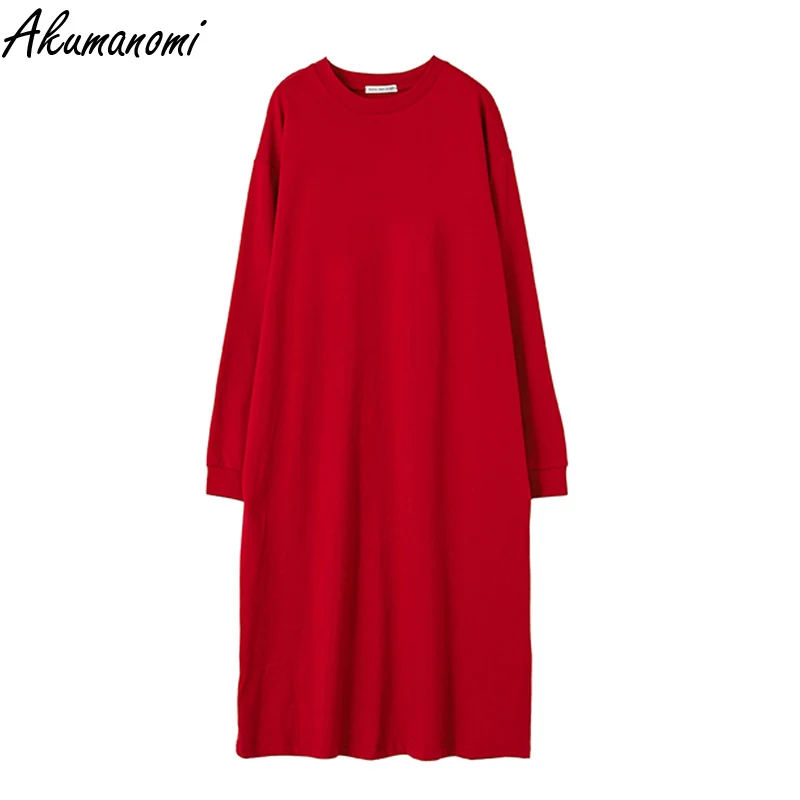 Plus Size Autumn Maxi Long Cotton Dresses For Women Black Pink Red Khaki Long Sleeve 4xl 5xl 6xl Casual Loose Oversized za Dress