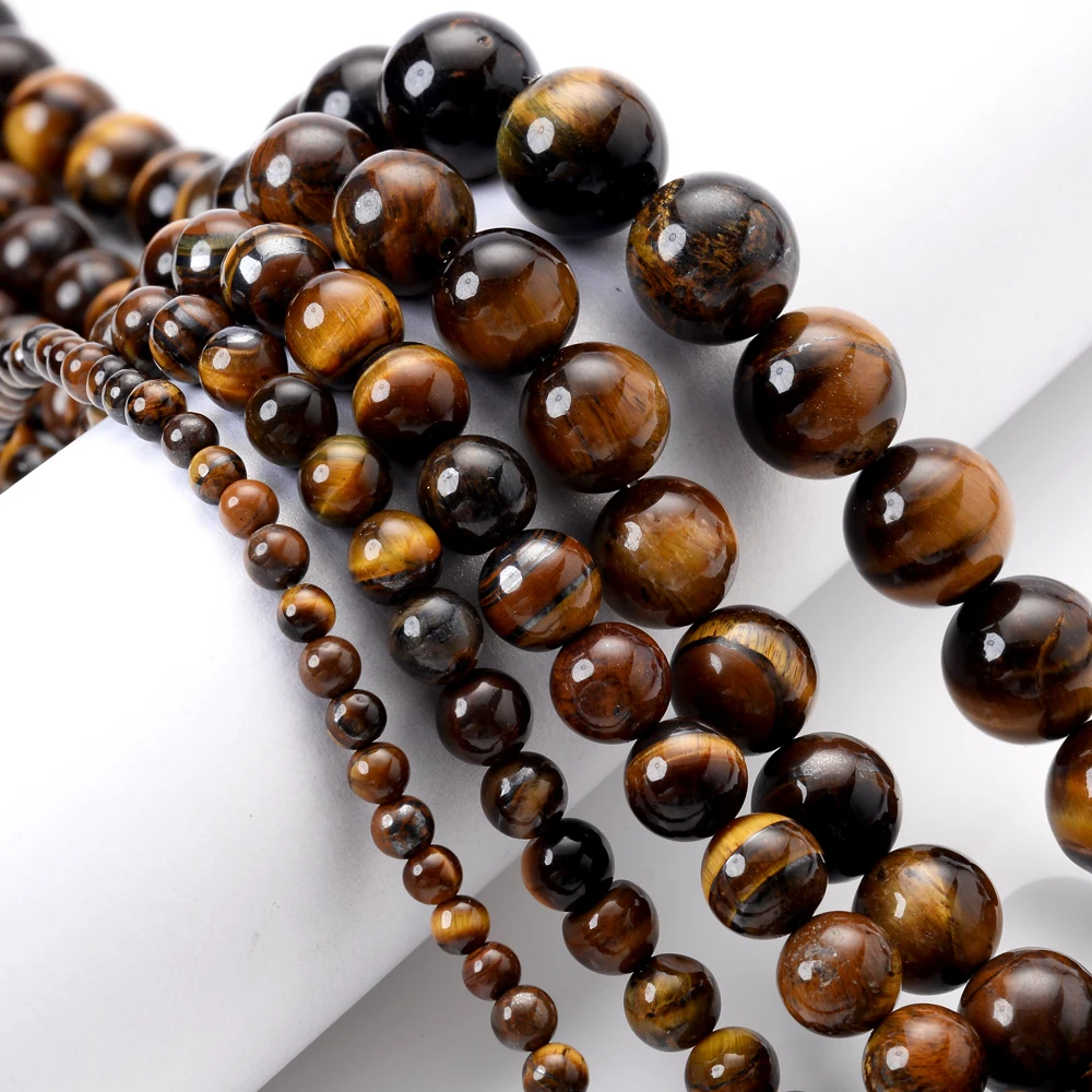 Natural Stone Round Tiger Eye Loose Spacer Beads for Jewelry Making DIY Bracelet Necklace Charms Accessories 4/6/8/10/12mm