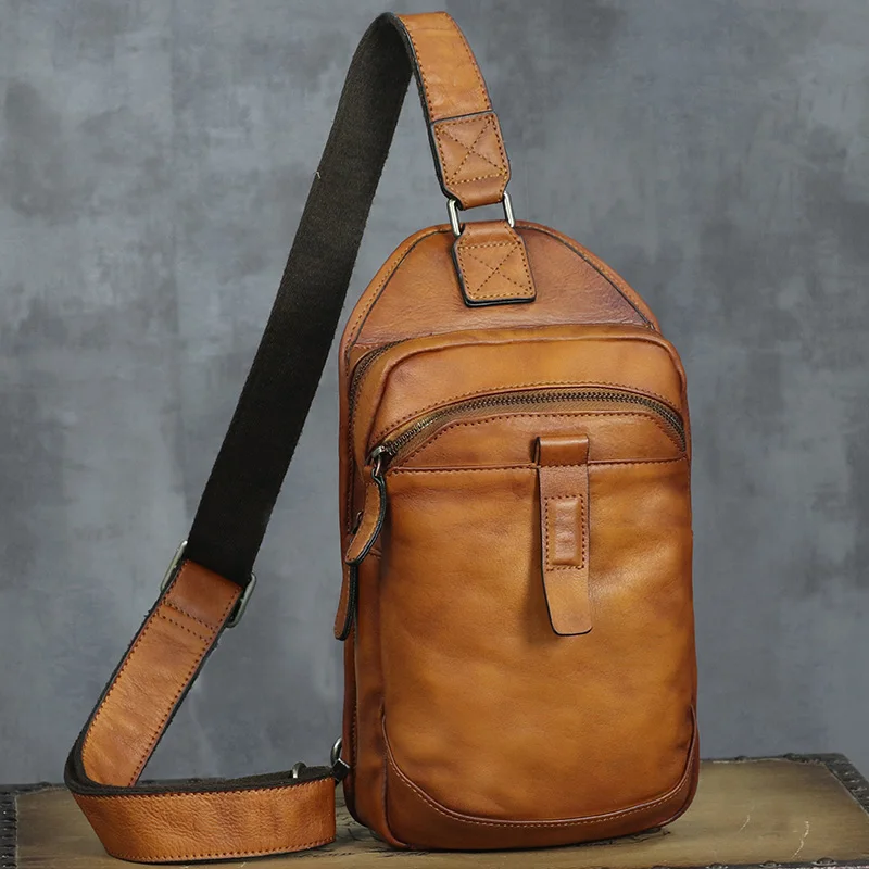 

★tanned head layer cowhide single shoulder bag inclined shoulder bag man chest package male leather tanned skin graft