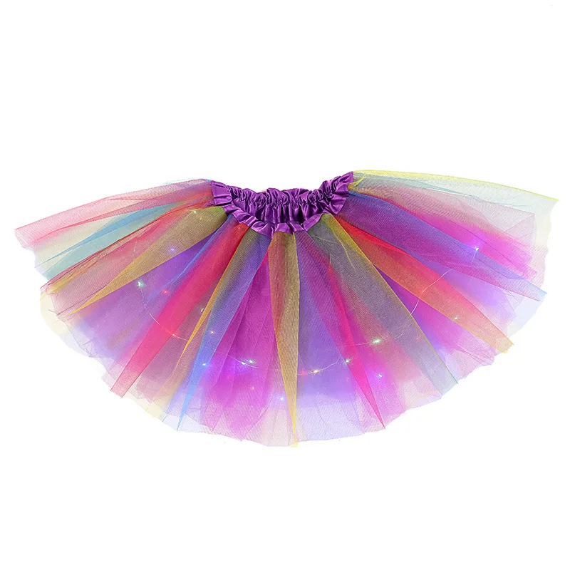 LED Glowing Light Girls Skirts Ballet Dance Rainbow Tulle Skirt Short Tutu Ballet Dancewear Party Costume Ball Gown Mini skirt