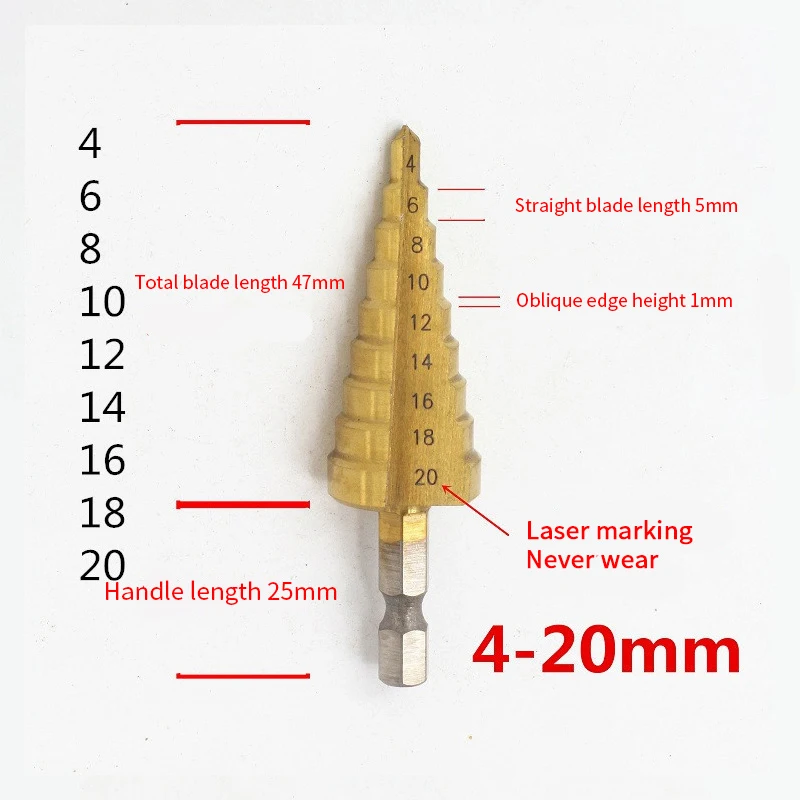 1 / set of triangular and hexagonal handle step drill tower pagoda metal cutter bit useful drill bit 12 spiral groove plate hole