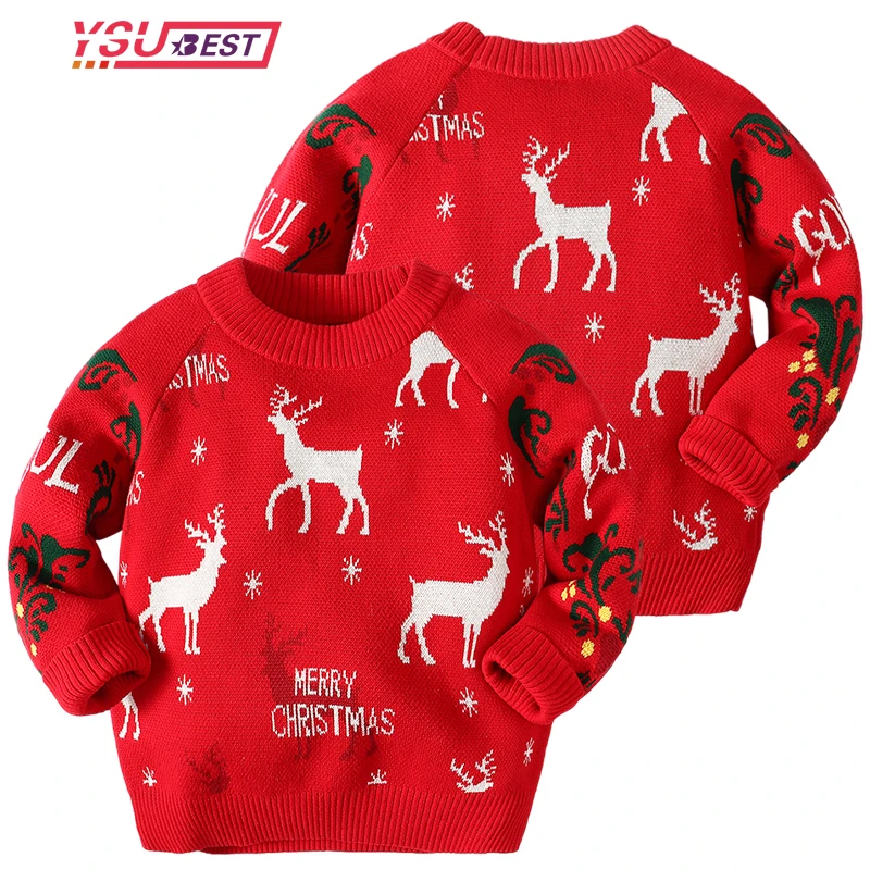 2021 Christmas Baby Boys Girls Sweaters Winter Toddler Baby Clothes With Deer Kids Christmas Sweater Embroidery Pull Fille Tops