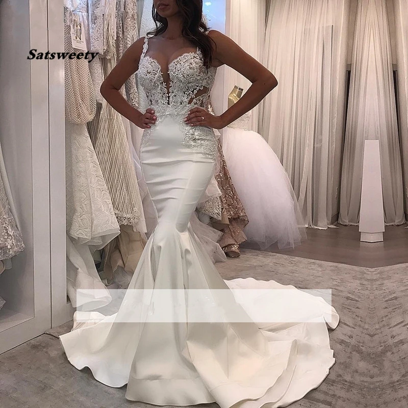 Hermoso Vestido De novia De boda, vestidos De novia De sirena con escote corazón De encaje, Vestido De novia bohemio árabe De Dubái, Vestido De novia marfil