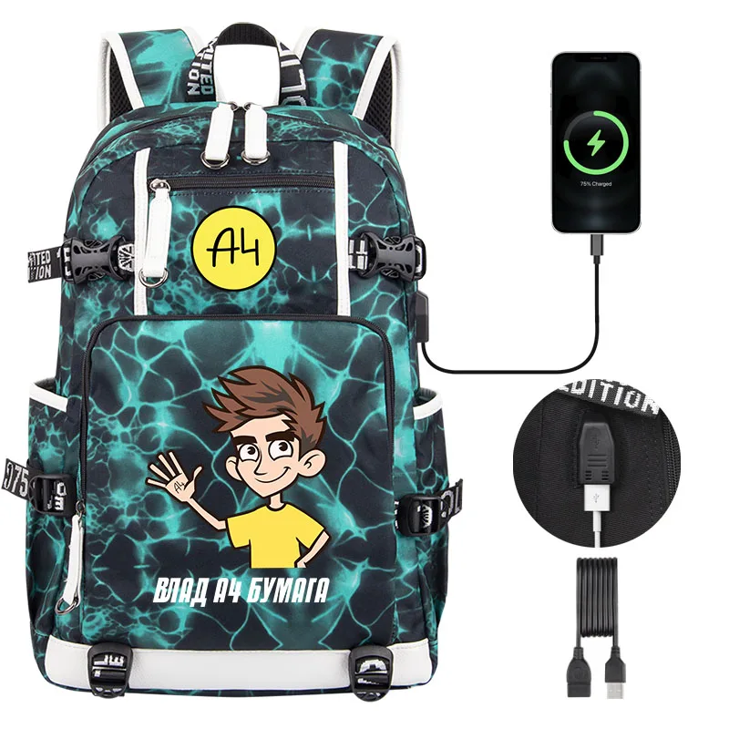 а4 мерч рюкзак Children Backpack high quality USB ВЛАД А4 КОБЯКОВ Boy Girl  Bookbag Kids Teenagers Fashion school backpack