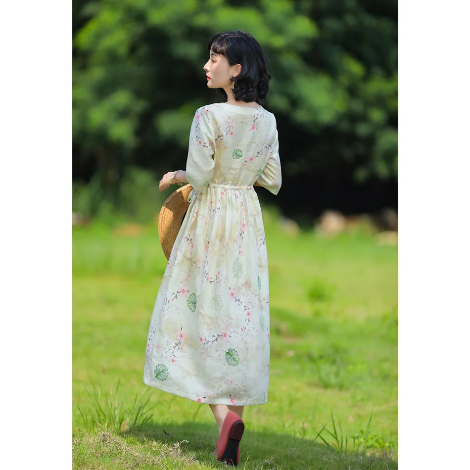 Summer Autumn New Original Women's Clothes Art Linen Print Long Dress Summer Women's Clothing Special Occasion Dresses