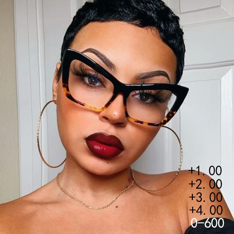 Sexy Cat Eye Reading Glasses For Women Anti Blue Light Finished Luxury Brand Black Leopard Eyeglasses Diopter Lenses 0 to +6