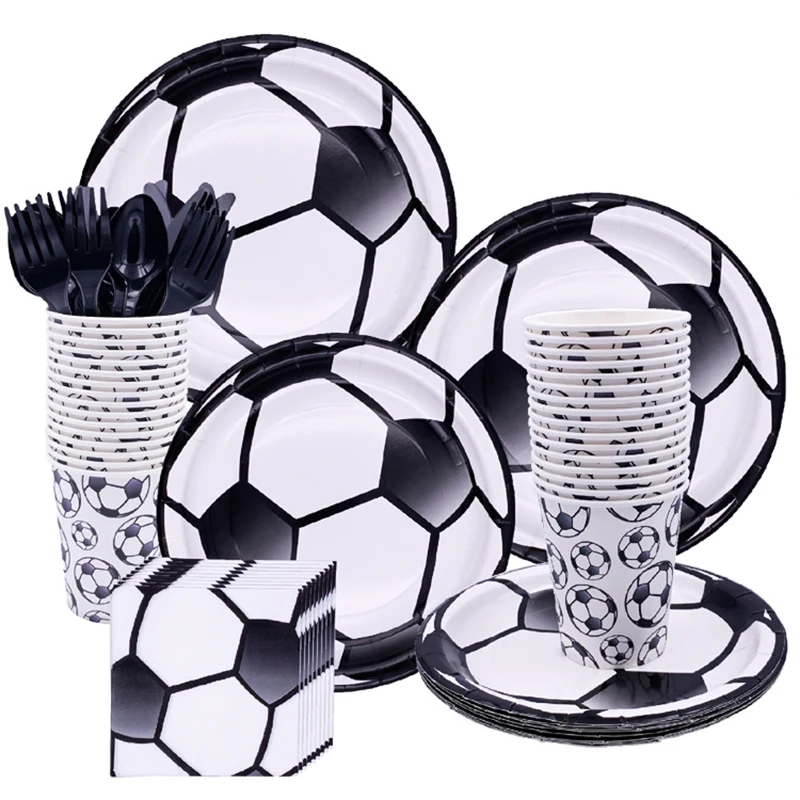 Disposable Tableware Plates Napkin Cups Straw Football Theme Party Tableware Sets Kids Favor Boys Birthday Party Supplies