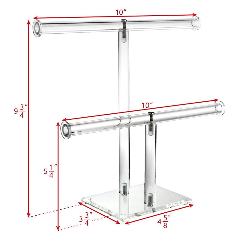 Clear Acrylic Round Bracelet Display Holder 2 Tier T-Bar Jewelry Display Bracelet Display Holder Stand Display Organizer