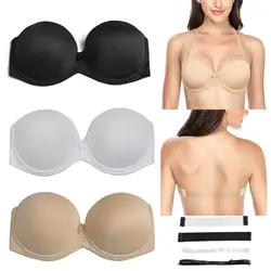 Vgplay-sutiã branco push up sem alças para mulheres, alça de banda transparente, lingerie antiderrapante, peito grande, plus size, 32-44, C, D, E, F