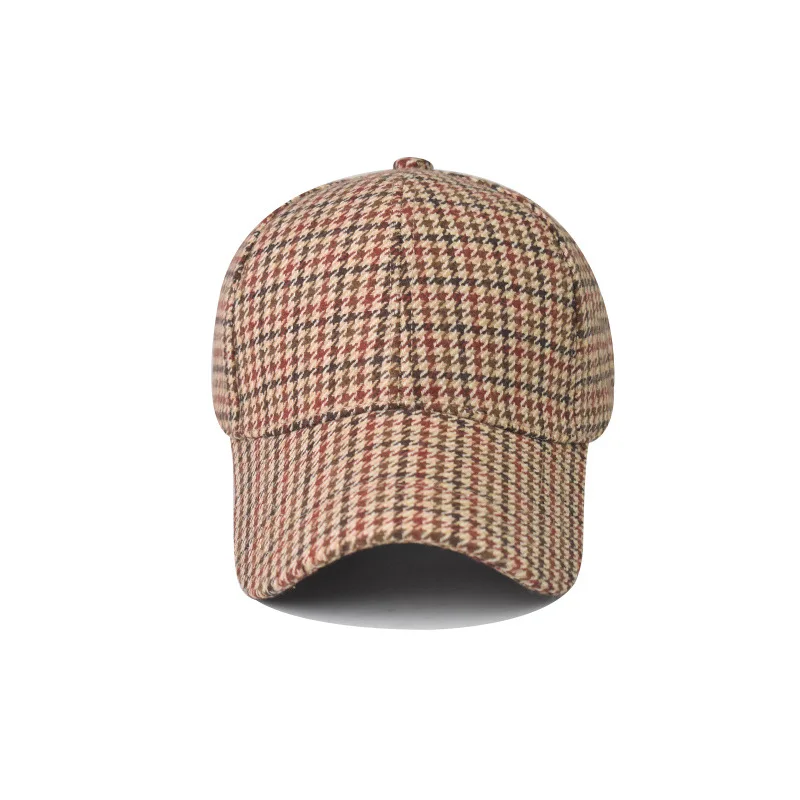 FS Brown Vintage Plaid Baseball Caps For Men High Quality Cotton Women Cap Luxury Brand Houndstooth Trucker Hat Casquette Homme