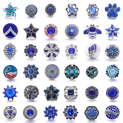 5pcs/lot New Snap Jewelry 18mm Metal Snap Buttons Jewelry Rhinestone Dark Blue Button Fit 18mm Snap Button Bracelets Jewelry